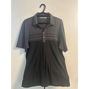 TravisMathew Mens Short Sleeve Polo Shirt Grey Black‎ Colorblock Striped Size M